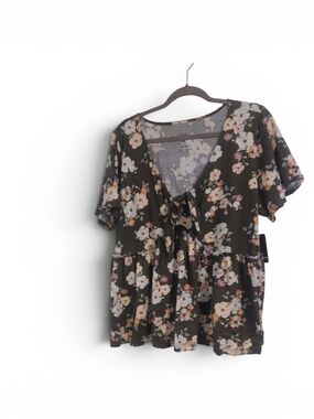 torrid Olive Floral Tie-Front V-Neck Peplum Top